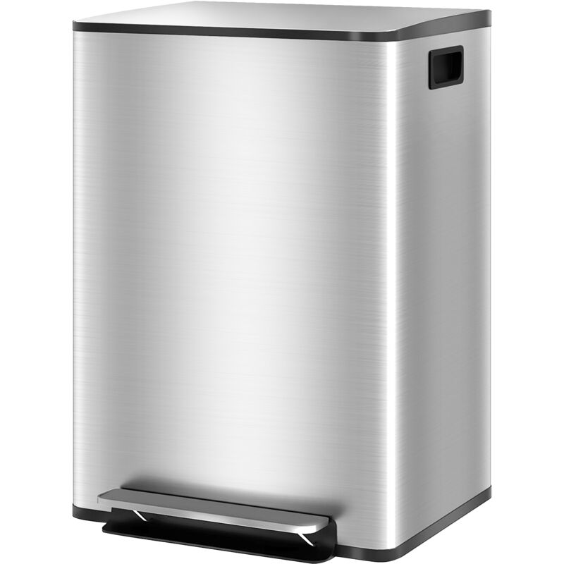 foto del prodotto homcom cestino rifiuti a 2 sezioni da 30l in acciaio e pp 47.7x37.5x66.8 cm