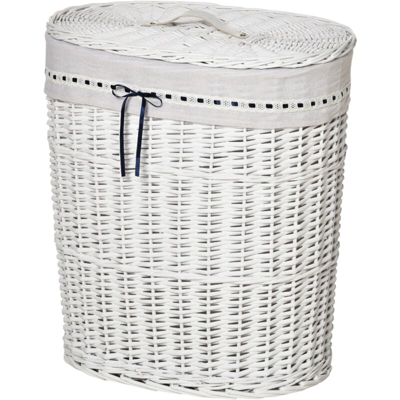 foto del prodotto homcom cesto portabiancheria con coperchio in vimini bianco max. 15kg