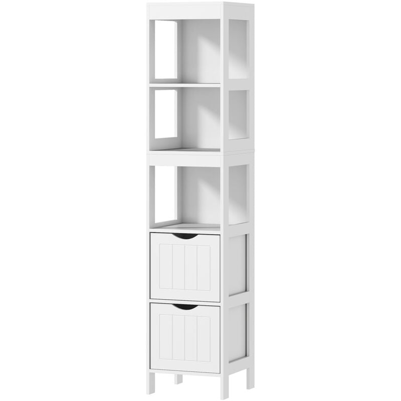 foto del prodotto homcom colonna bagno con 3 ripiani aperti e 2 cassetti in legno bianco