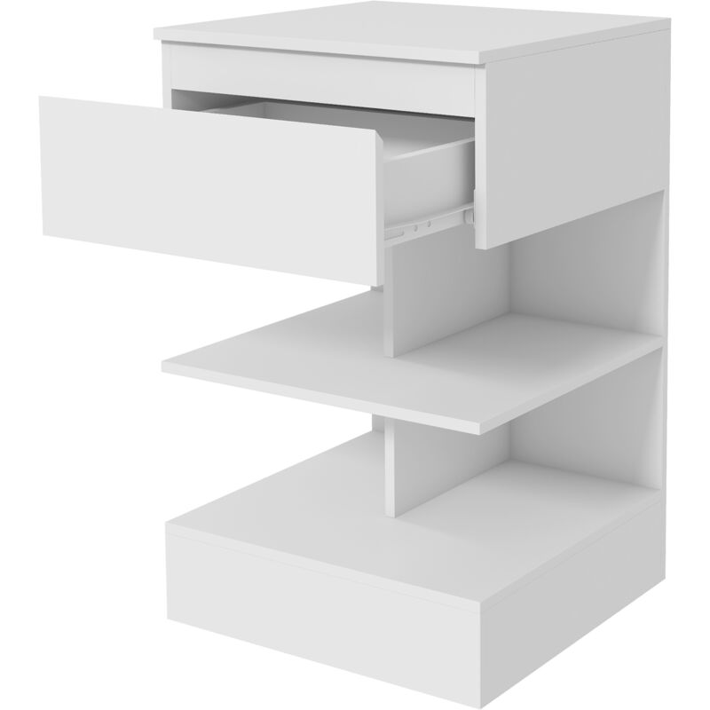 foto del prodotto homcom comodino con cassetto e 2 ripiani in truciolato e mdf bianco