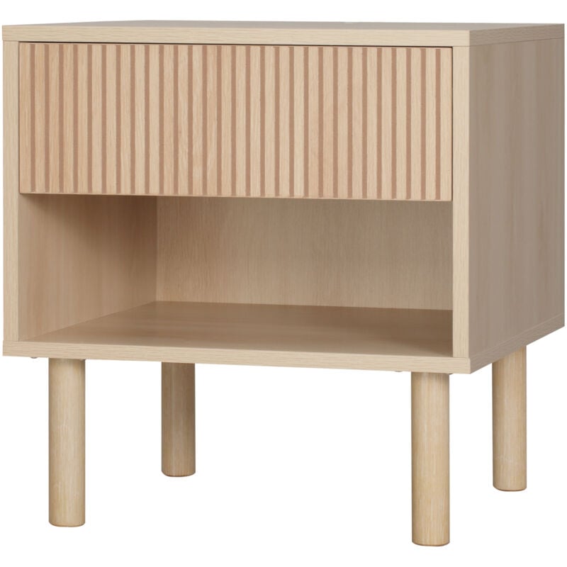 foto del prodotto homcom comodino moderno 47x47x50 cm con cassetto e ripiano aperto color legno