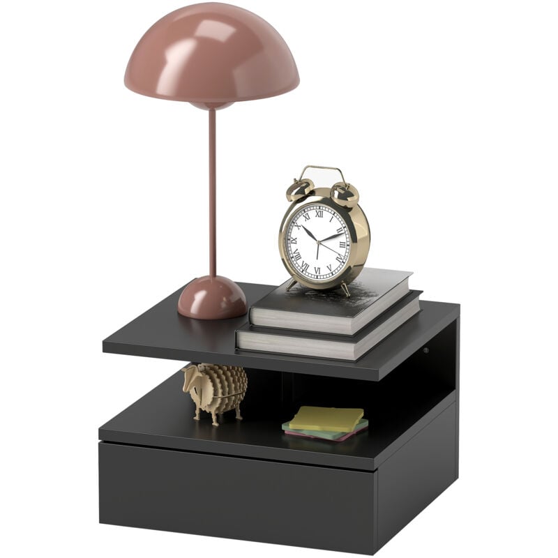 foto del prodotto homcom comodino sospeso moderno con cassetto 35x32x22.5cm nero