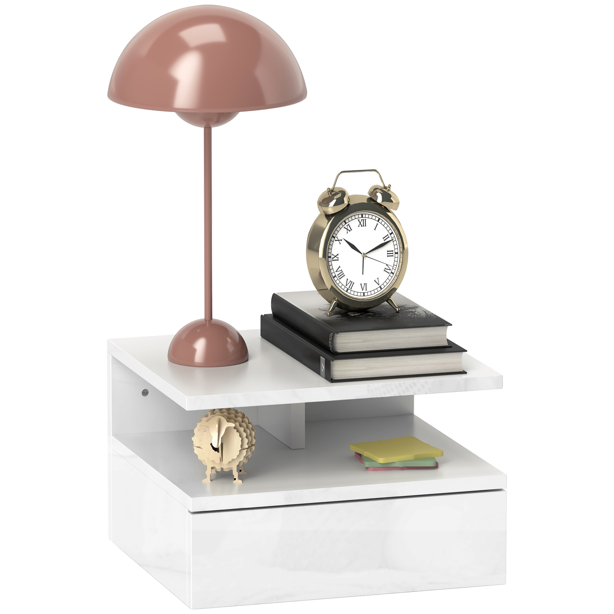 foto del prodotto homcom comodino sospeso per camera da letto con cassetto e ripiano aperto in legno, 35x32x22.5 cm, bianco