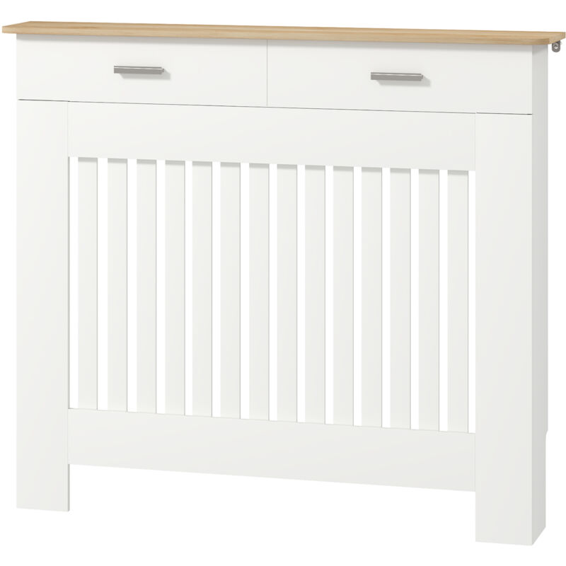 foto del prodotto homcom copricalorifero a doghe antiribaltamento con cassetto in legno bianco