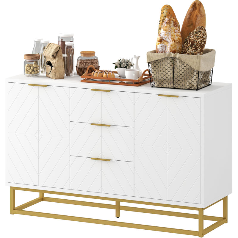 foto del prodotto homcom credenza bassa per cucina o sala credenza moderna bianca con 3 cassetti