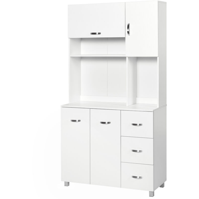 foto del prodotto homcom credenza cucina alta moderna con armadietti, cassetti e ripiani bianco