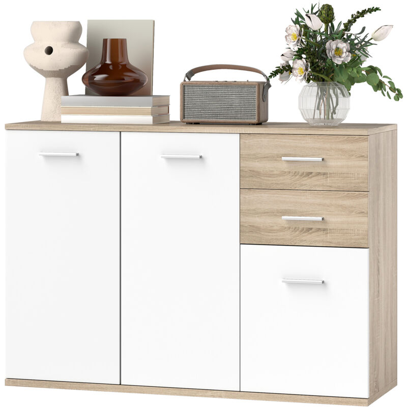 foto del prodotto homcom credenza cucina con 3 armadietti e 2 cassetti in legno color legno