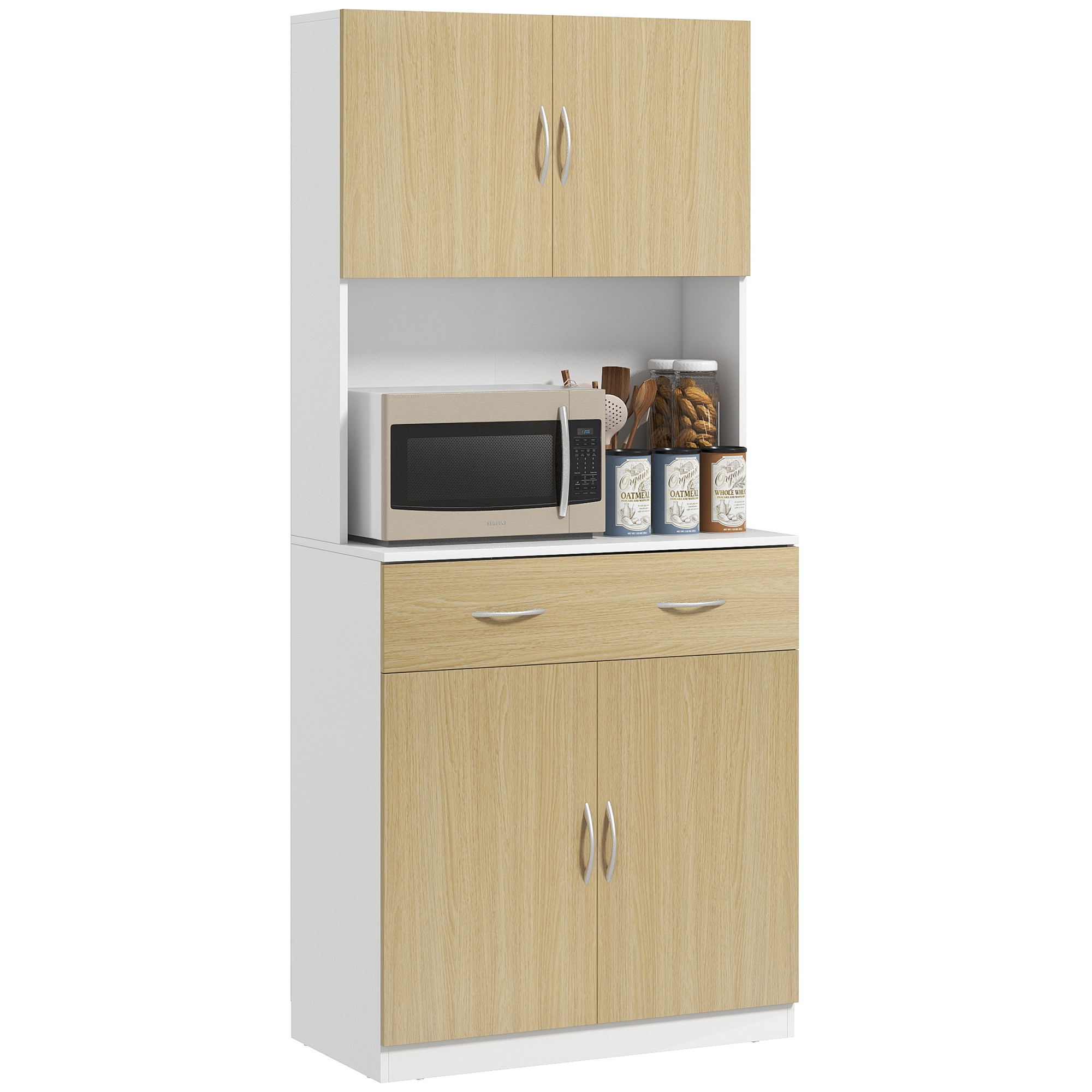 foto del prodotto homcom credenza cucina con armadietti a 2 ante e cassetto, 80x40x180cm, colore legno