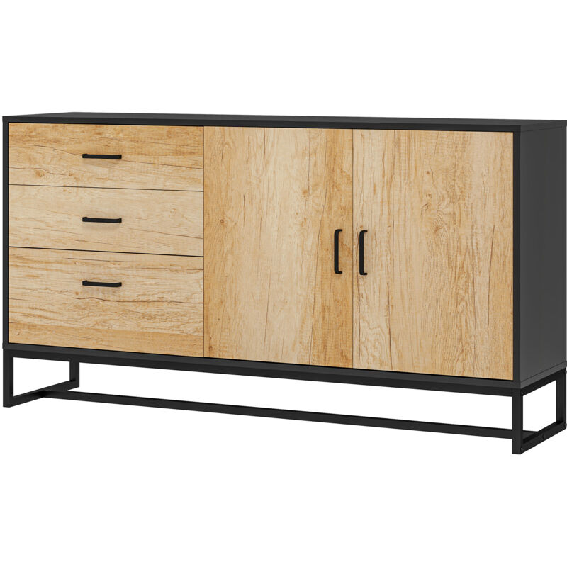 foto del prodotto homcom credenza cucina con armadietto 2 ante soft close e 3 cassetti in legno