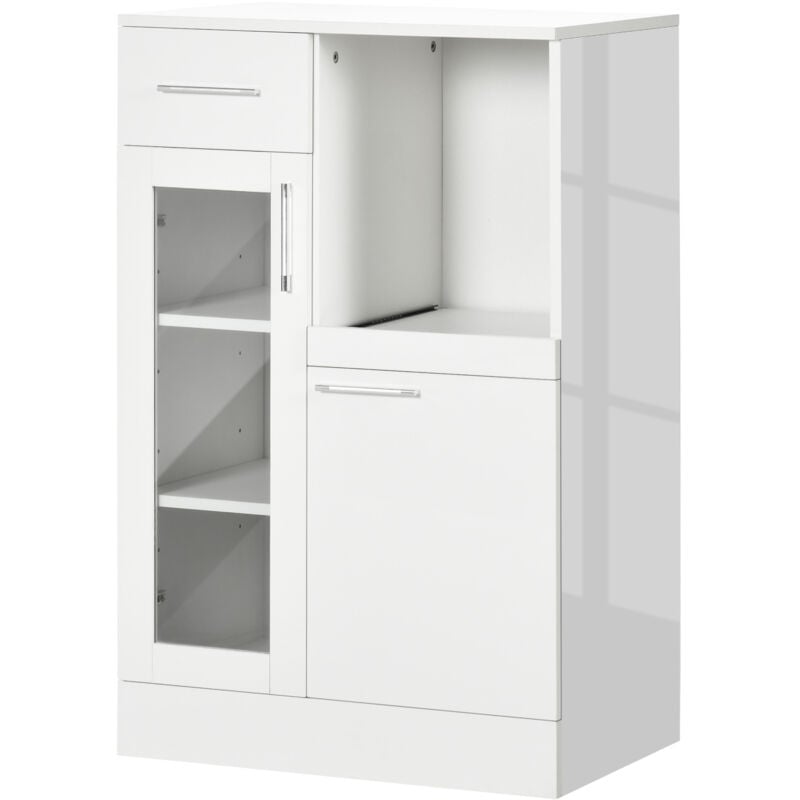 foto del prodotto homcom credenza cucina moderna con armadietti e cassetto in legno e vetro bianco