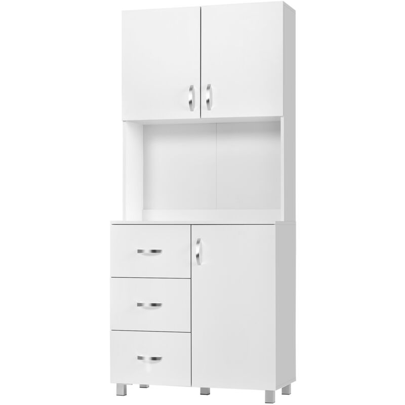 foto del prodotto homcom credenza in legno bianco con 2 armadietti 1 ripiano aperto e 3 cassetti