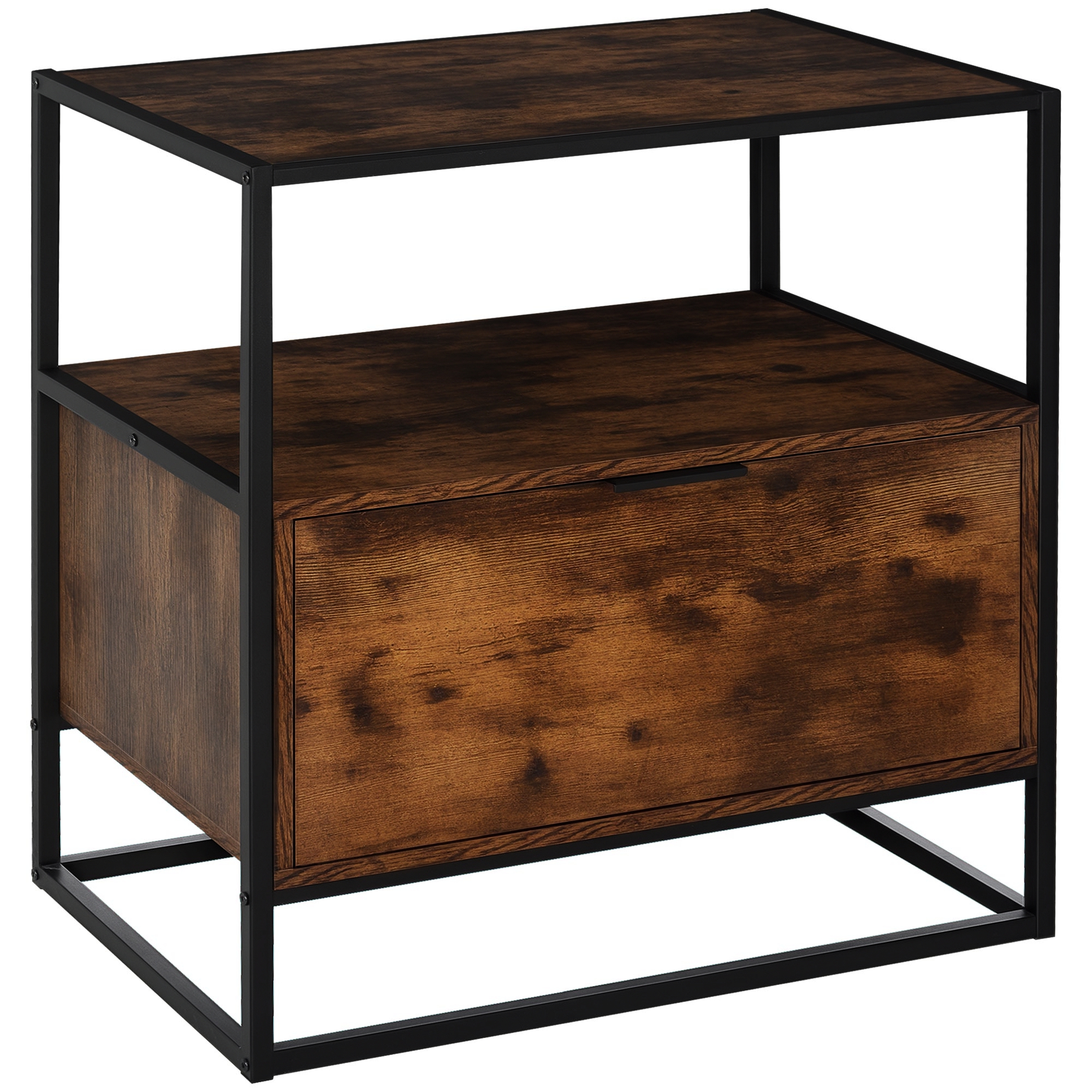 foto del prodotto homcom credenza in legno e metallo con 1 cassetto e 2 piani d'appoggio, ideale per soggiorno e camera, 73x45.5x76cm, nero e color legno aosom