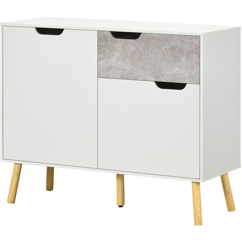foto del prodotto homcom credenza moderna a 2 armadietti con cassetto in truciolato legno di pino