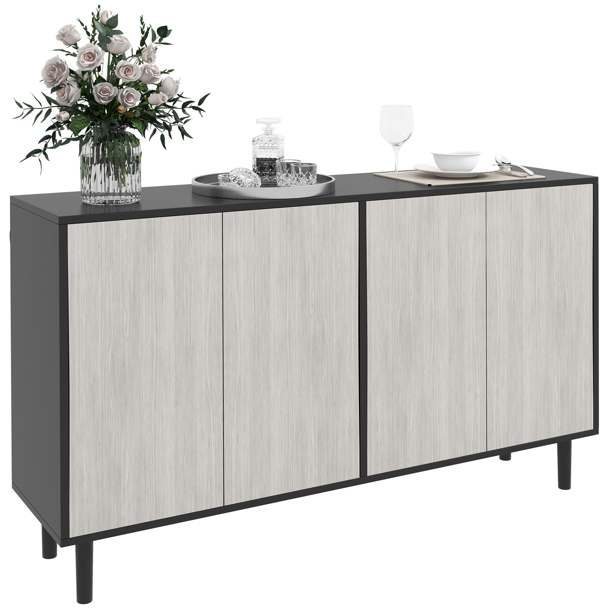 foto del prodotto homcom credenza moderna con 2 armadietti e 4 ante con apertura a pressione, 121x37x75cm, nero