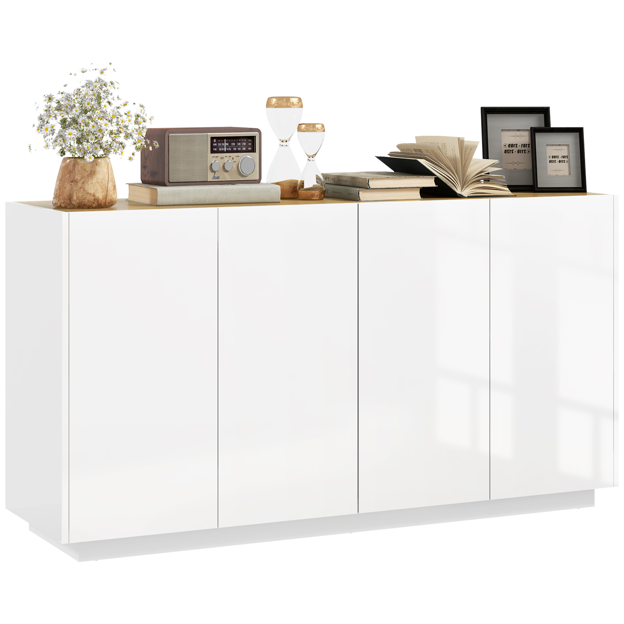foto del prodotto homcom credenza moderna con armadietti a 2 ante, chiusura ammortizzata e ripiani regolabili, 140x40x75cm, bianco lucido