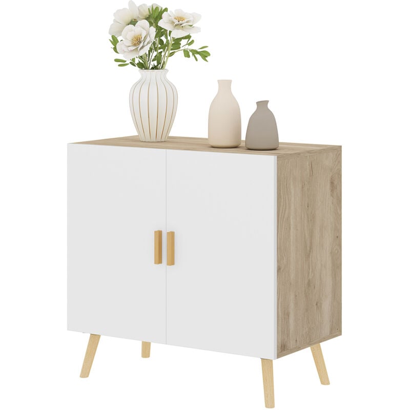 foto del prodotto homcom credenza moderna con ripiano regolabile 3 livelli in legno bianco rovere