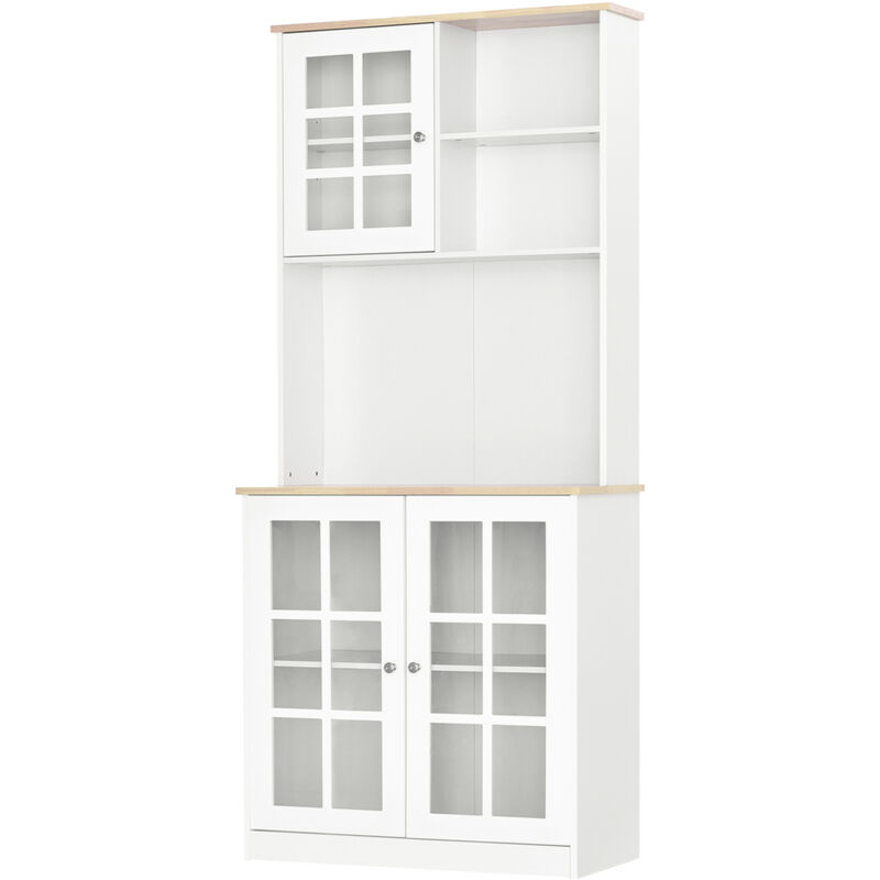 foto del prodotto homcom credenza moderna in legno mdf bianco con 2 vetrinette, 80 x 37 x 183 cm