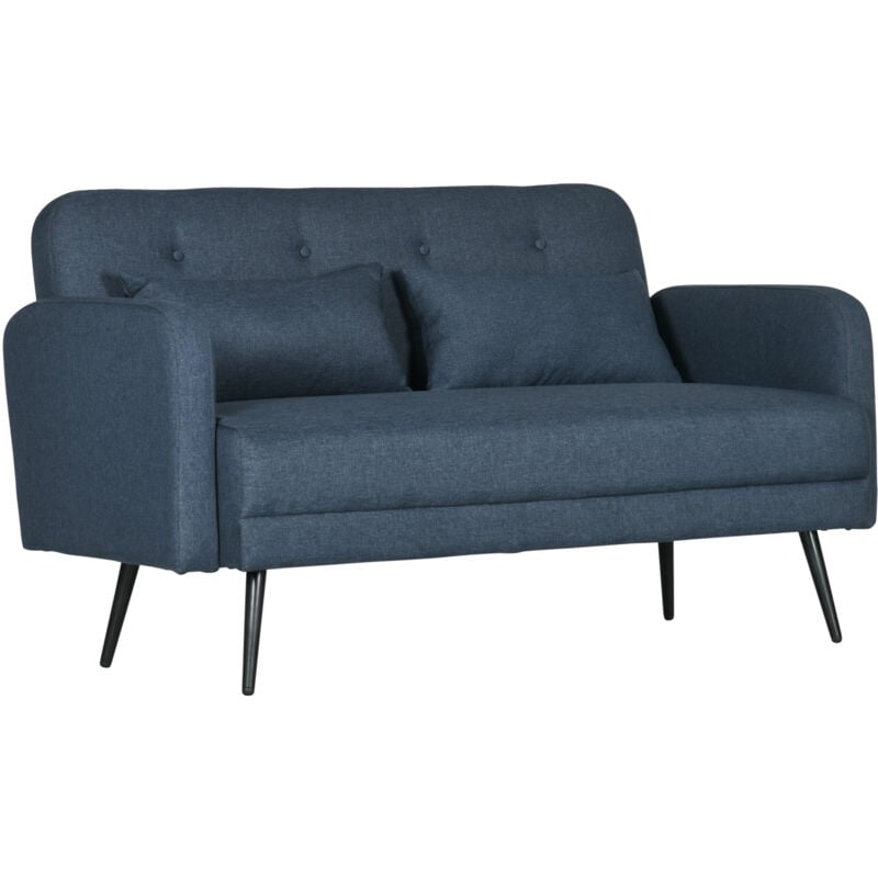 foto del prodotto homcom divanetto 2 posti con rivestimento in tessuto e 2 cuscini blu scuro