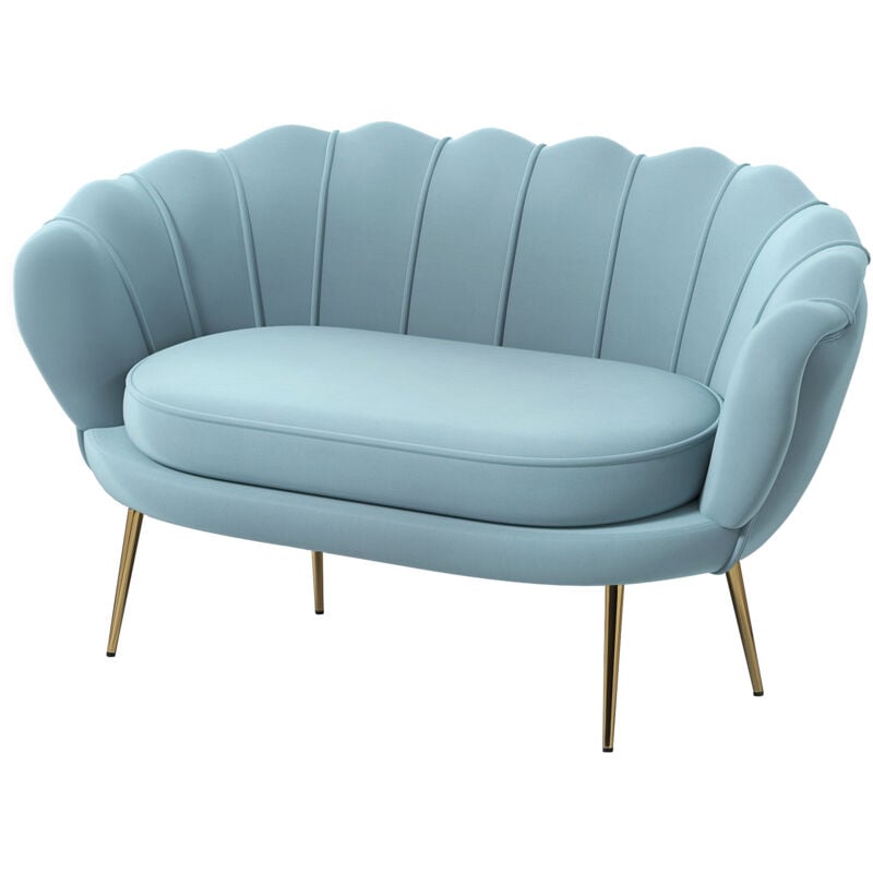 foto del prodotto homcom divanetto 2 posti in stile industrial chic effetto velluto azzurro