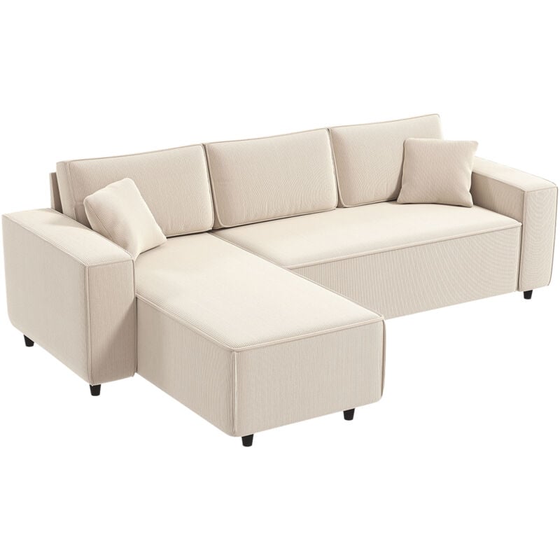 foto del prodotto homcom divano chaise longue a 3 posti in tessuto effetto velluto bianco crema