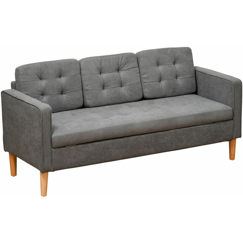 foto del prodotto homcom divano contenitore 3 posti design scandinavo in tessuto grigio