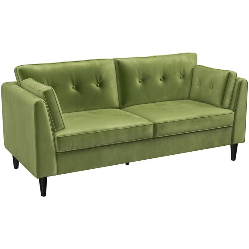 foto del prodotto homcom divano in velluto da 2 posti trapuntato con cuscini 172x75x82cm verde