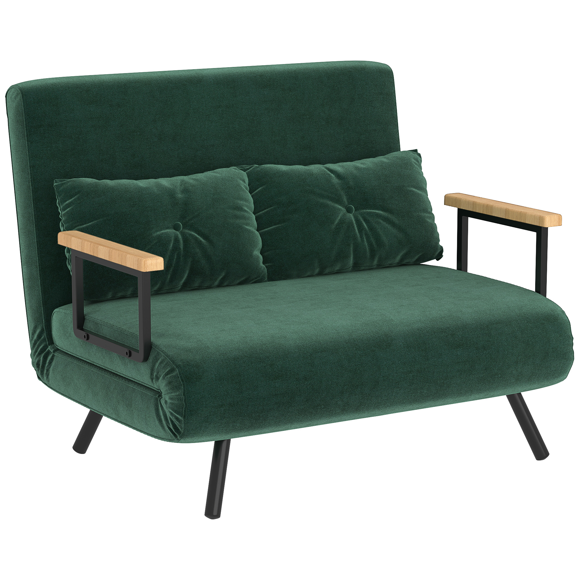 foto del prodotto homcom divano letto 3 in 1 in tessuto effetto velluto con schienale regolabile e 2 cuscini, 102x73x81 cm, verde
