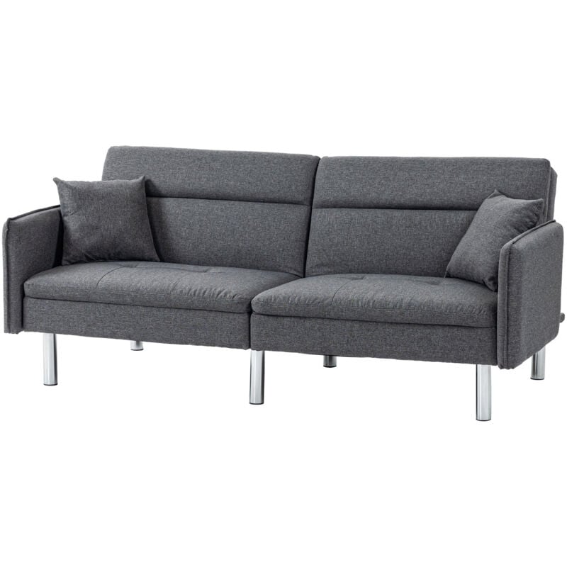 foto del prodotto homcom divano letto 3 posti clic clac 2 cuscini schienale reclinabile grigio