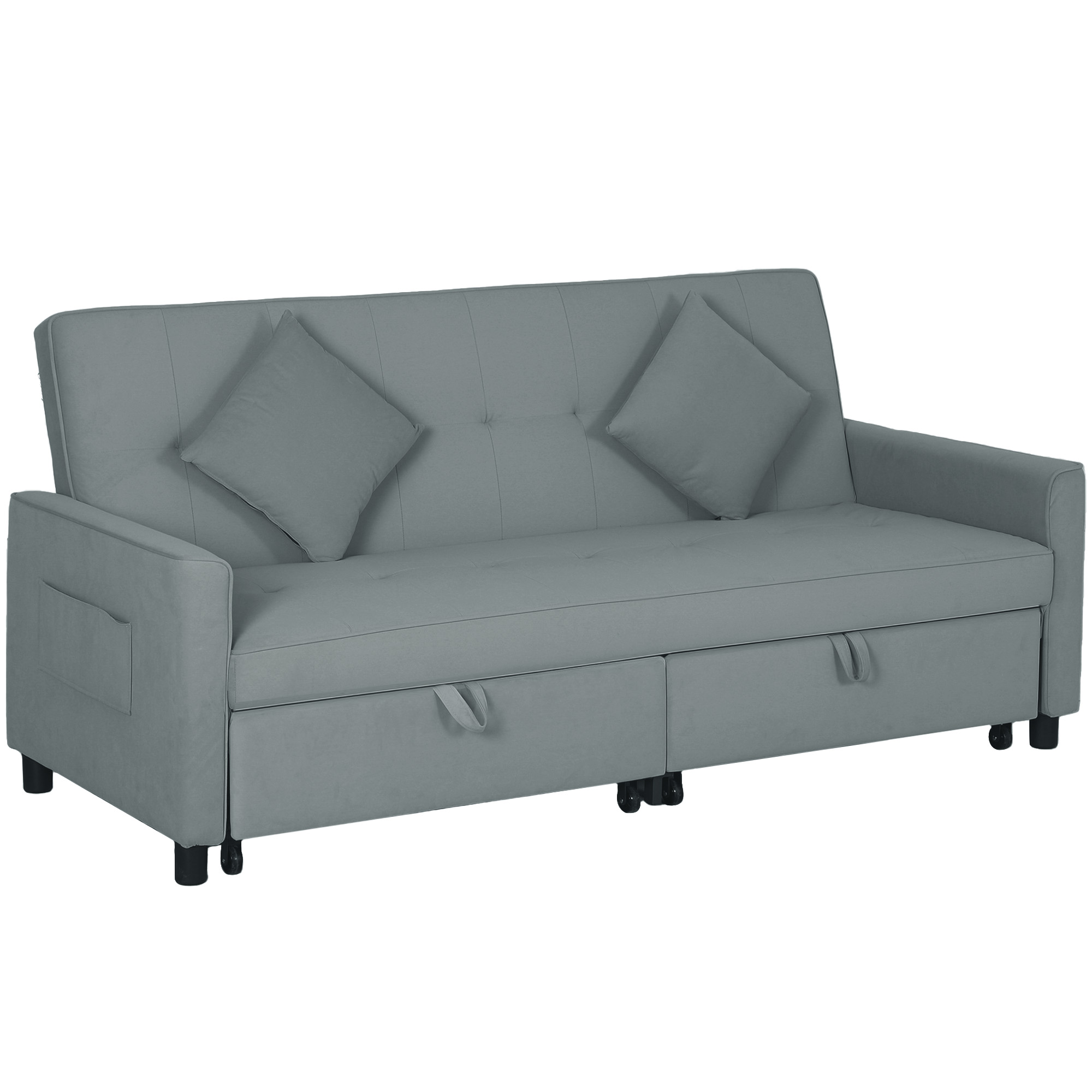 foto del prodotto homcom divano letto 3 posti clic clac con schienale reclinabile e 2 cuscini, 196x90x89 cm, grigio
