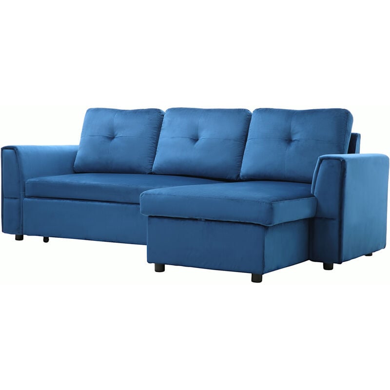 foto del prodotto homcom divano letto 3 posti e chaise longue con contenitore effetto velluto blu