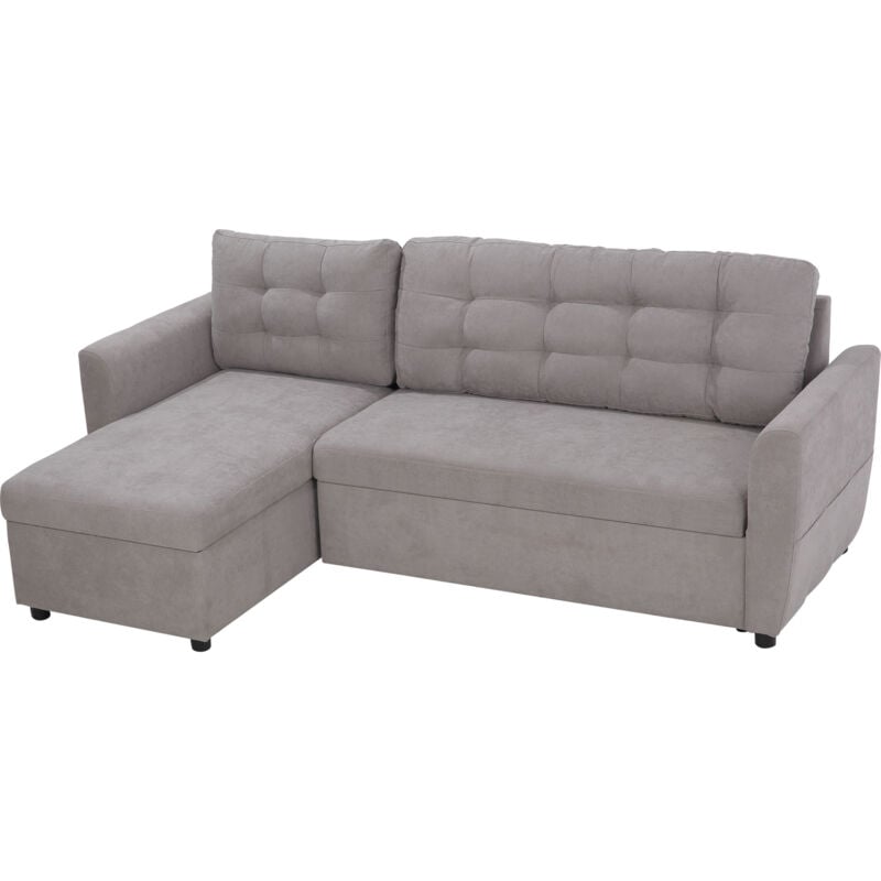 foto del prodotto homcom divano letto 3 posti e chaise longue contenitore in tessuto grigio