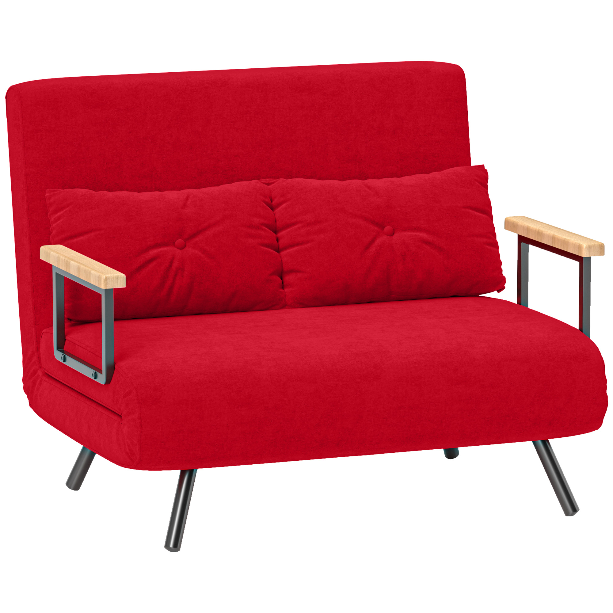 foto del prodotto homcom divano letto 4 in 1 in tessuto effetto velluto con schienale regolabile e 2 cuscini, 102x73x81 cm, rosso