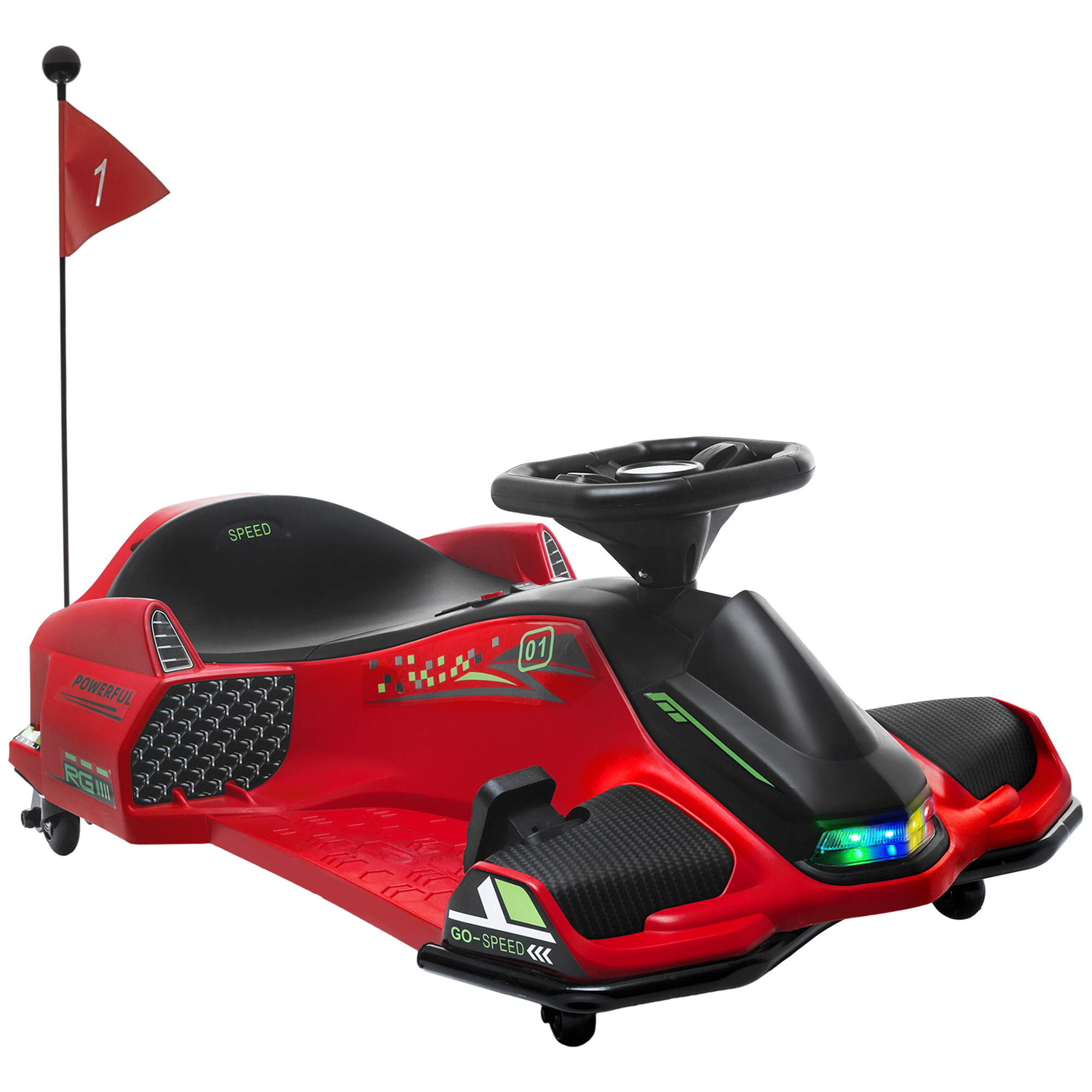 foto del prodotto homcom go kart elettrico per bambini 8-12 anni velocità 3-8 km h per drifting con luci e musica, rosso