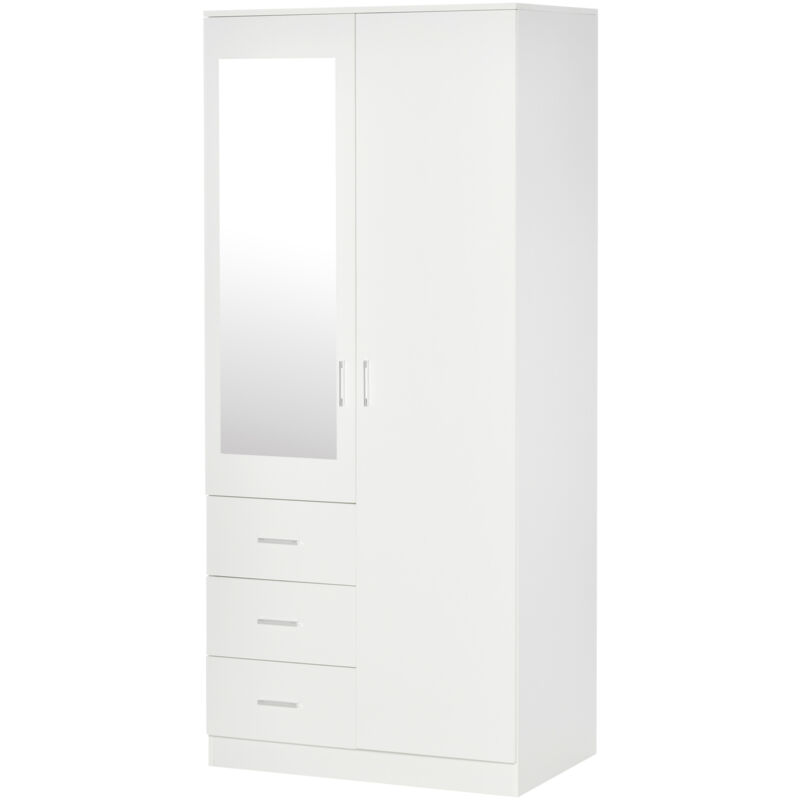 foto del prodotto homcom guardaroba moderno 2 ante con 3 cassetti e specchio 80x50x180cm bianco