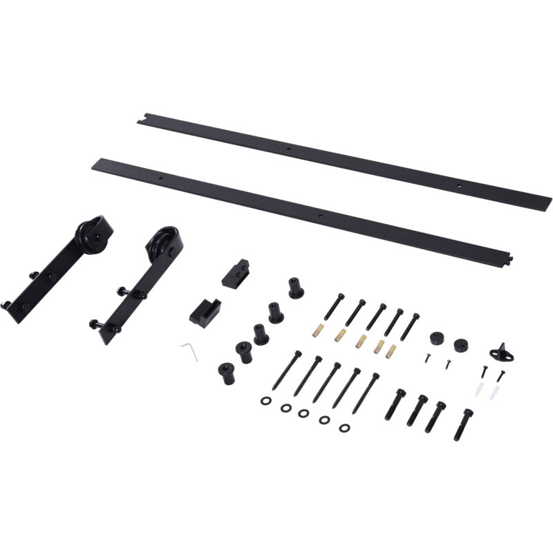 foto del prodotto homcom kit binario e rulli per porta scorrevole in acciaio nero