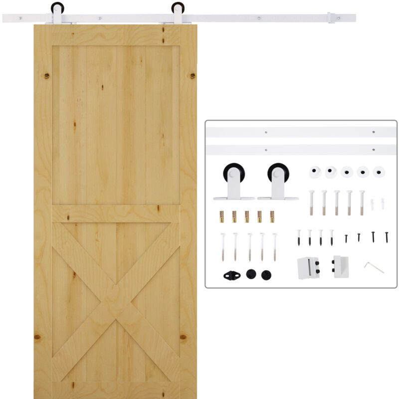 foto del prodotto homcom kit per porta scorrevole fino 100kg con binario e rotelle bianco