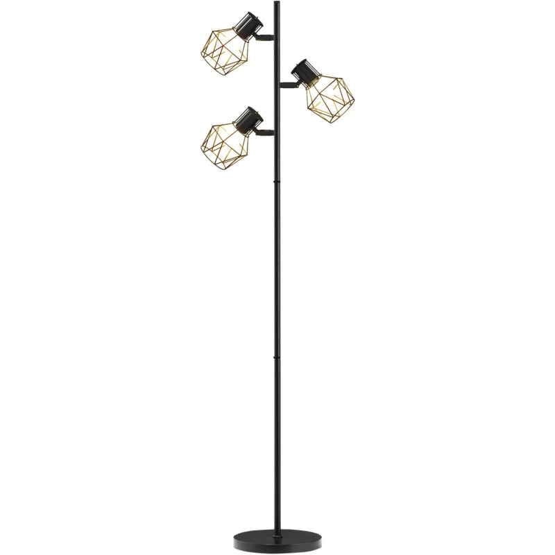 foto del prodotto homcom lampada da pavimento 40w con 3 luci regolabili in metallo nero