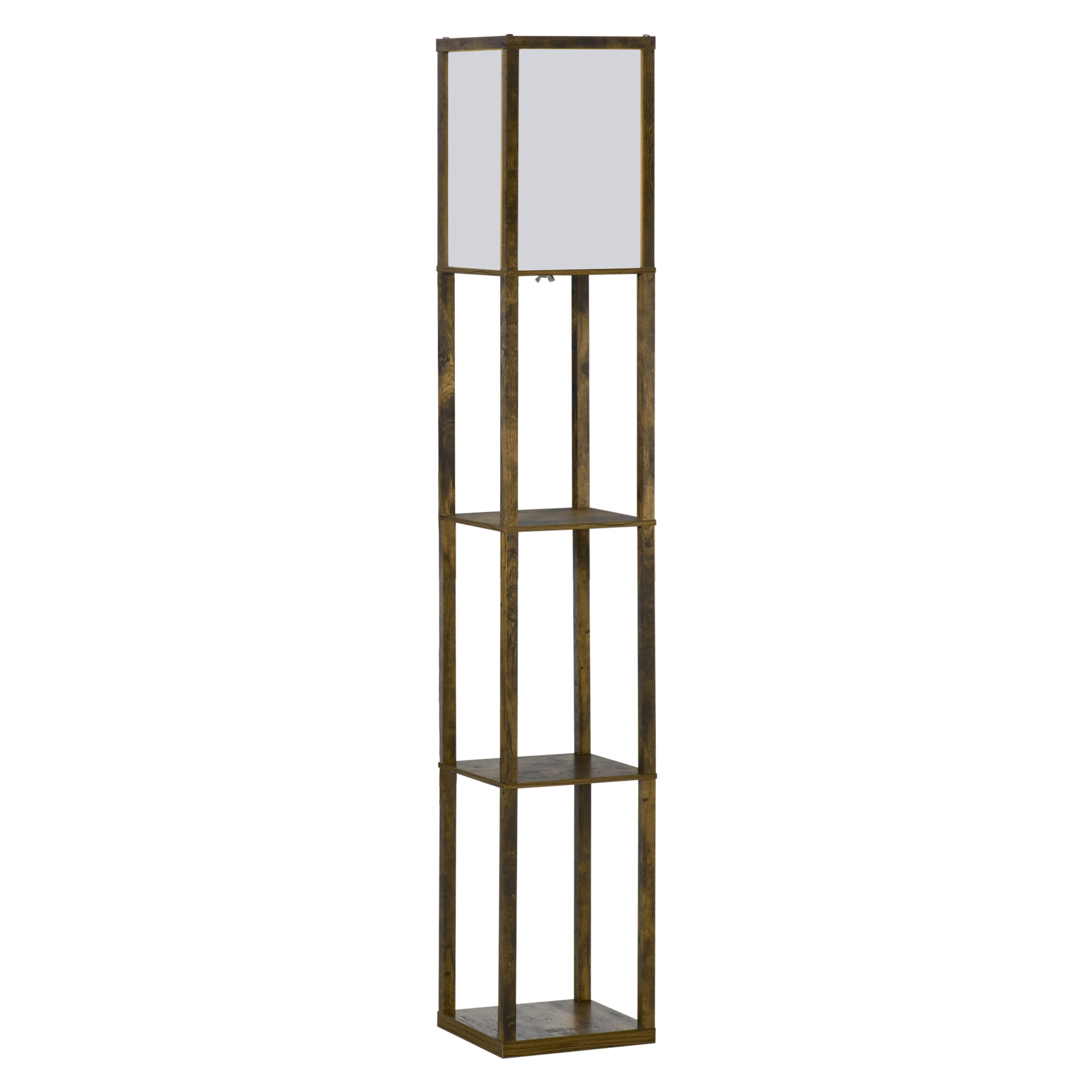 foto del prodotto homcom lampada da terra con 3 mensole integrate, attacco e27 potenza 40w, 26x26x160cm, colore legno