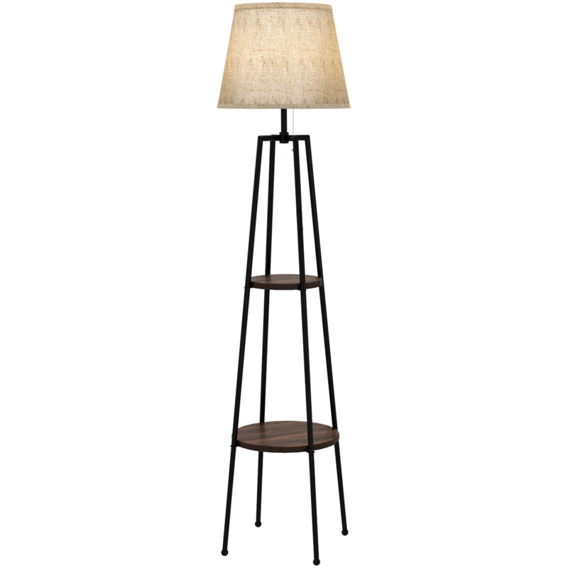 foto del prodotto homcom lampada da terra in metallo e mdf con paralume in tessuto nero e marrone