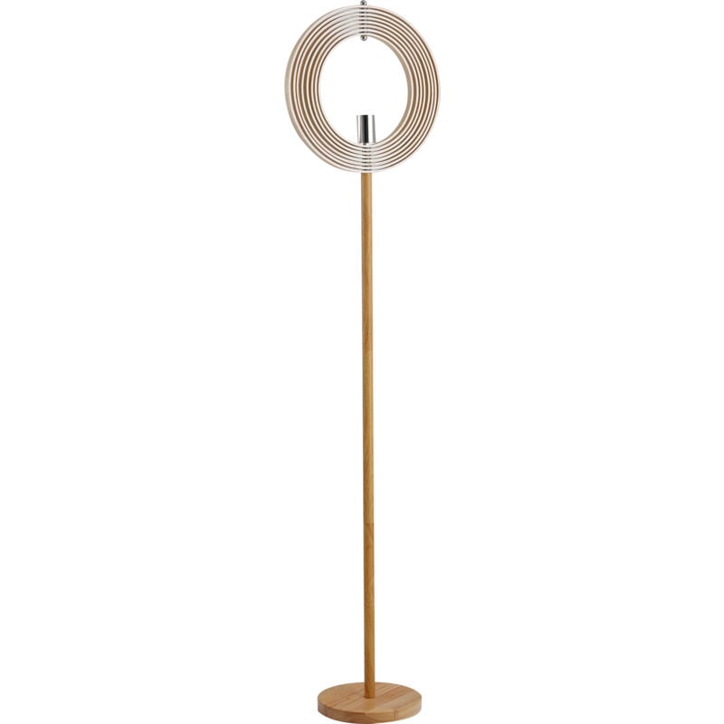 foto del prodotto homcom lampada da terra paralume con anelli regolabili in legno, lampadine e27