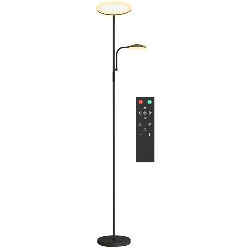 foto del prodotto homcom lampada da terra regolabile a 4 livelli con 2 luci e telecomando nero