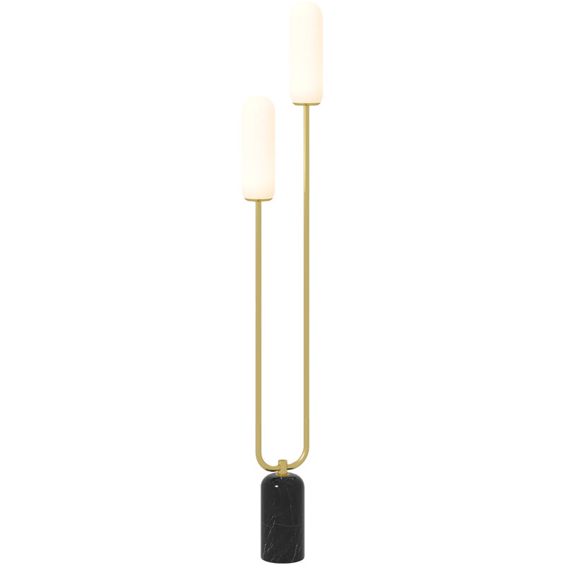 foto del prodotto homcom lampada moderna a u con 2 luci e interruttore a pedale bianco nero oro