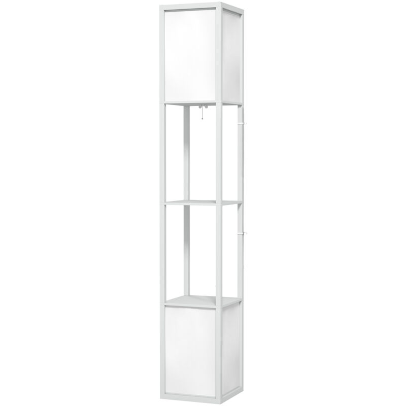foto del prodotto homcom lampada moderna da terra 2 paralumi e 2 ripiani lampadine e27 bianco