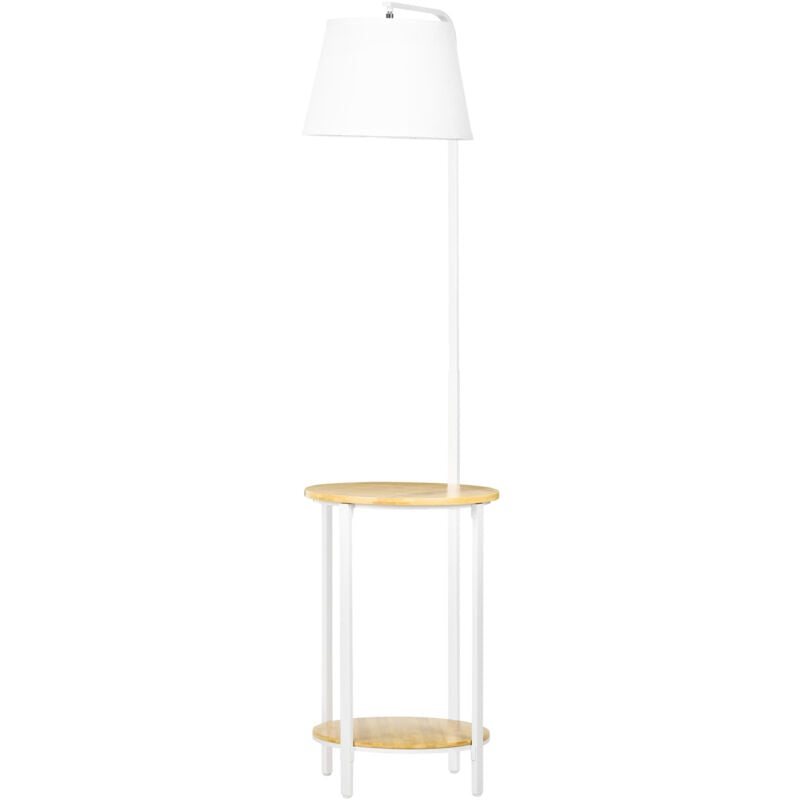 foto del prodotto homcom lampada moderna da terra con tavolino a 2 ripiani in acciaio e bamb 