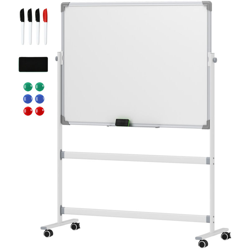 foto del prodotto homcom lavagna bianca cancellabile a 2 facce con accessori 127x50x165 cm