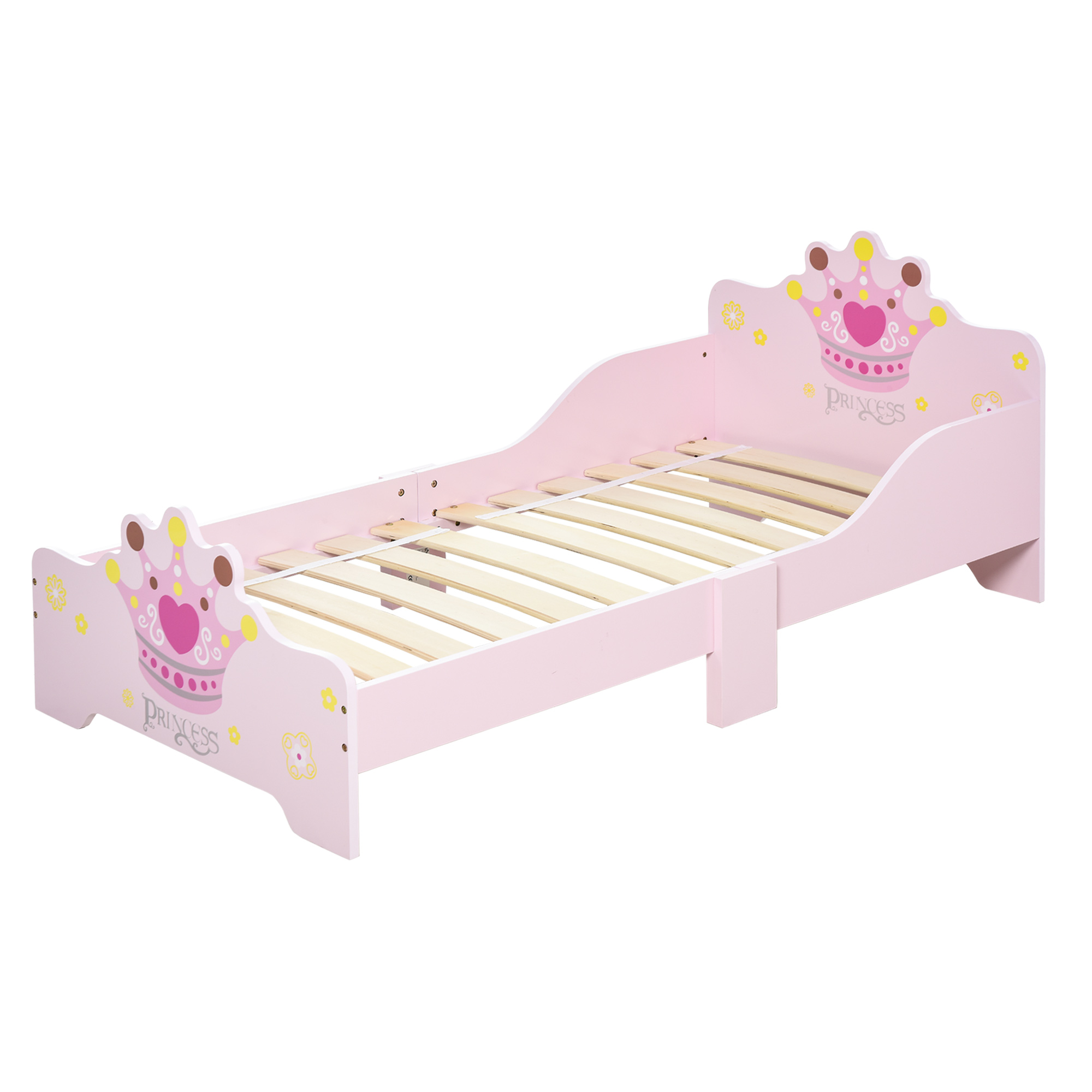 foto del prodotto homcom letto per bambini con bordi rialzati e 6 gambe in legno per cameretta, lettino per bimbi da 3-6 anni, 143x73x60cm, rosa aosom