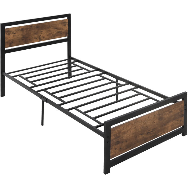 foto del prodotto homcom letto singolo in acciaio legno con doghe stile industriale 97x 208x103cm