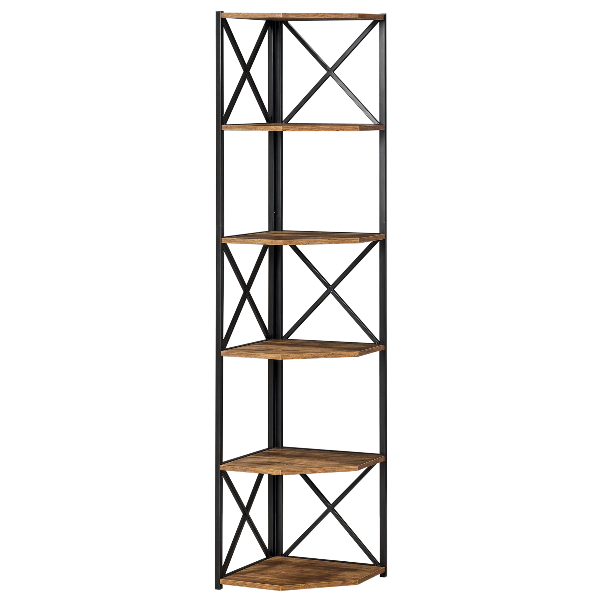 foto del prodotto homcom libreria angolare a muro, scaffale stile industriale in legno e metallo con 5 ripiani, 39x39x175cm, marrone rustico aosom