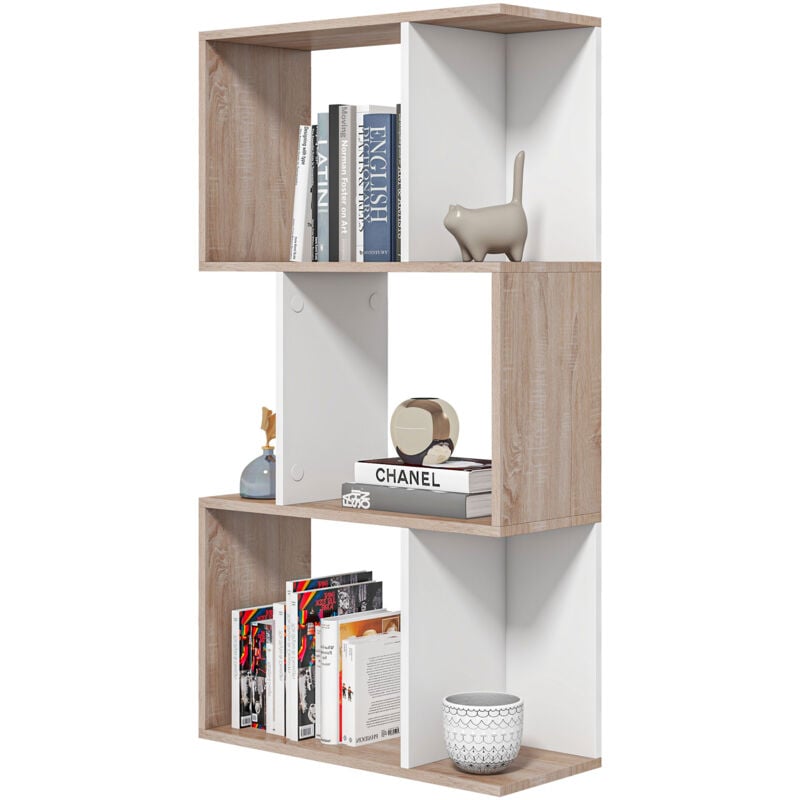 foto del prodotto homcom - libreria design moderno a 3 ripiani 60x24x111.4cm bianco e legno naturale