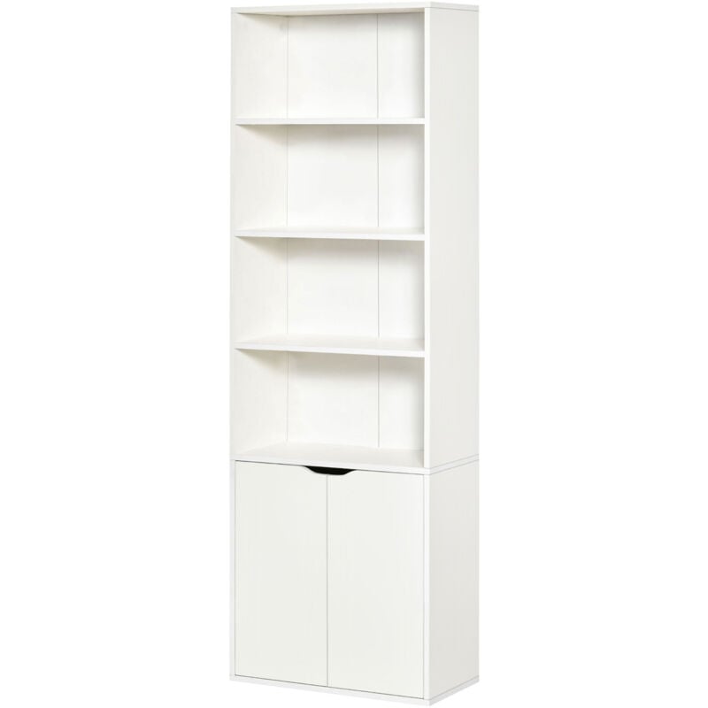 foto del prodotto homcom libreria in legno 4 ripiani con armadietto a 2 ante salvaspazio bianca